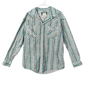 Panhandle Rough‎ Stock Western Country Men XL Turquoise Aztec Cowboy Pearl Snap